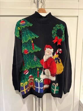 Vintage Talbot’s Hand Knit Christmas Ugly? Amazing? Black Embellished Sweater